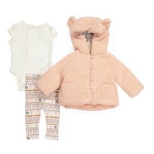NWT MAX STUDIO Newborn Girls 3pc Textured Fleece Leggings Set